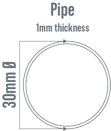 30mm çap ve 1mm et kalınlığı boru teknik detay çizimi