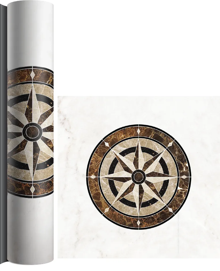 Decorative PVC floor covering with antique compass motif