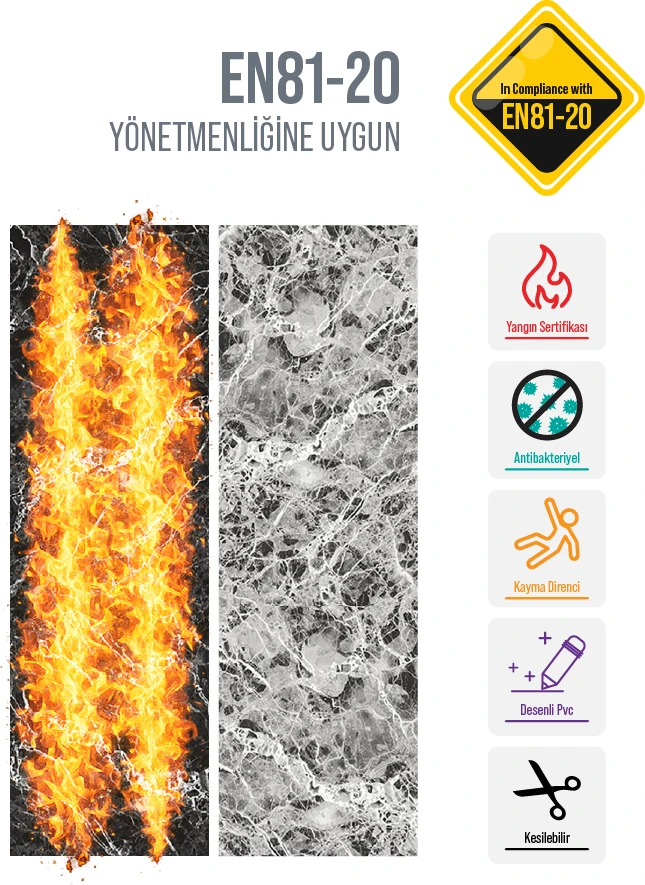 LiftKeys PVC Zemin: Yanmazlık, Mermer Doku ve Sertifikalar