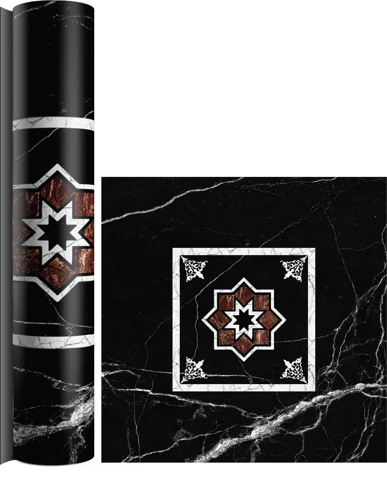 Luxury PVC coating with black marble look and veined texture